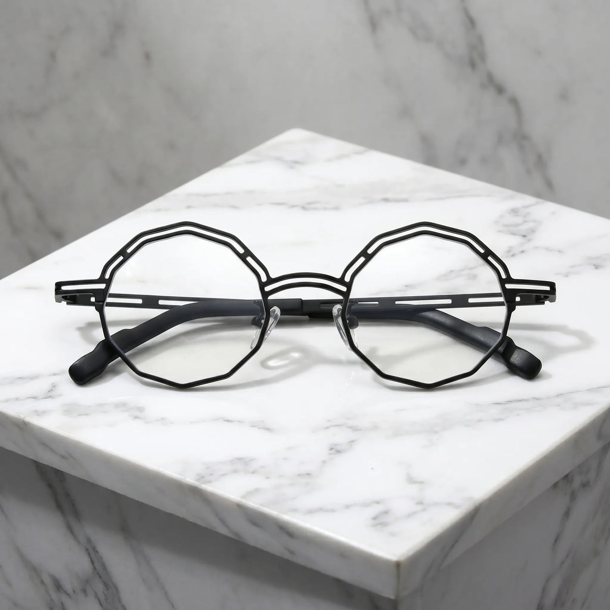 Barledear Ink Noir eyeglasses folded display showing frame and temple design