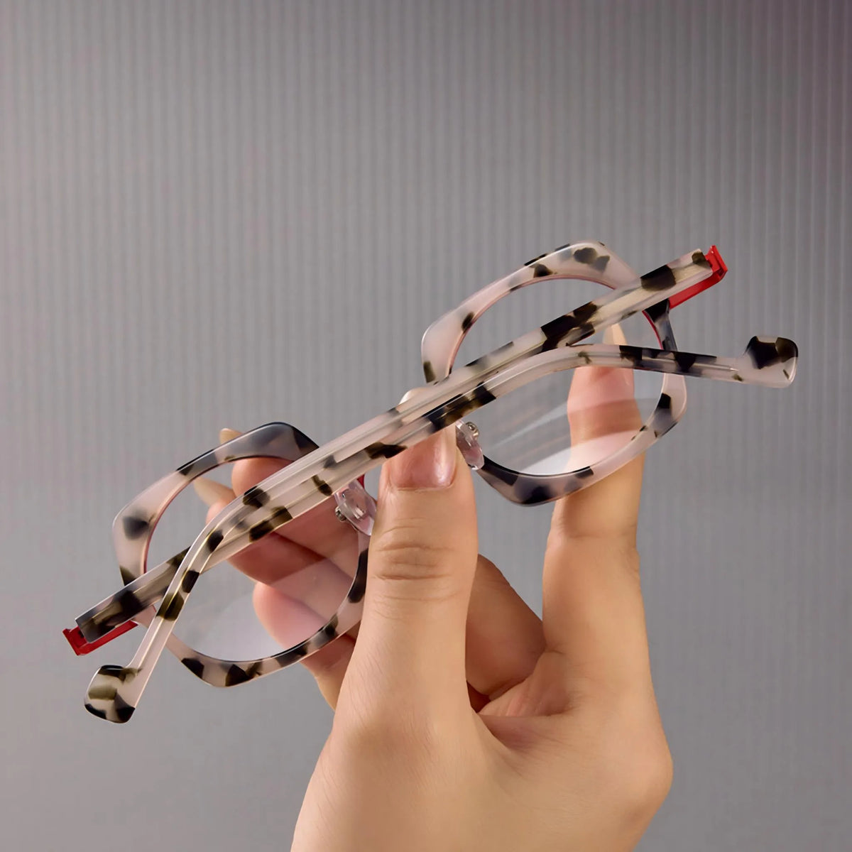 Barledear Ivory Tortoise Crimson eyeglasses folded view showing acetate temples and layered construction