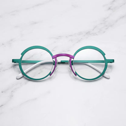 Barledear Jade Green Violet Purple eyeglasses folded display showing the lightweight full-rim structure, slim titanium temples, and temple-tip details