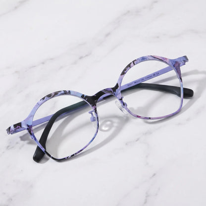 Barledear Lavender Ink Purple eyeglasses folded display showing patterned titanium frame and slim temples
