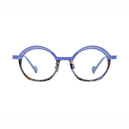 Barledear Lavender Mosaic eyeglasses front view with lightweight geometric oval pure titanium full-rim frame and decorative slotted browline