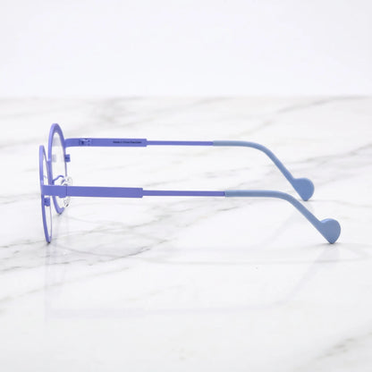 Barledear Lavender Mosaic eyeglasses angled side view showing slim titanium temples, curved temple tips, and lightweight full-rim structure