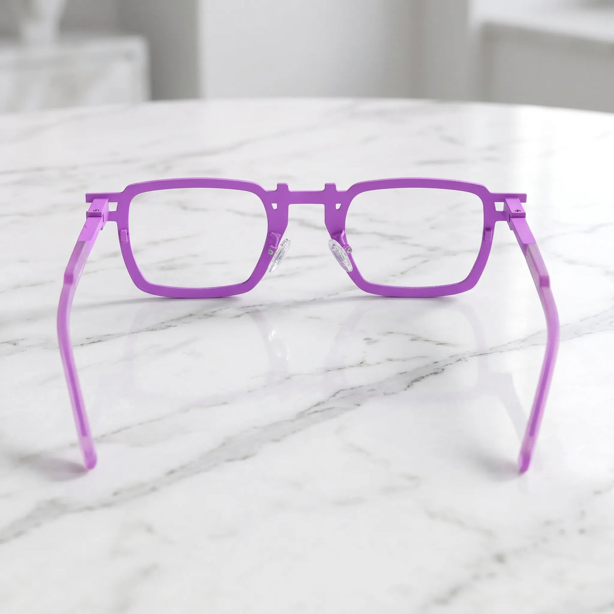 Barledear Lavender Rose Mosaic eyeglasses back view showing temple shape, full-rim square frame, and soft mosaic color finish