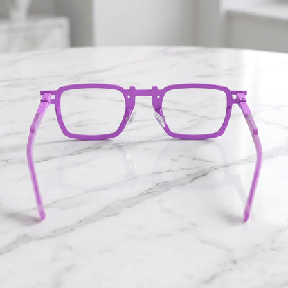 Barledear Lavender Rose Mosaic eyeglasses back view showing temple shape, full-rim square frame, and soft mosaic color finish