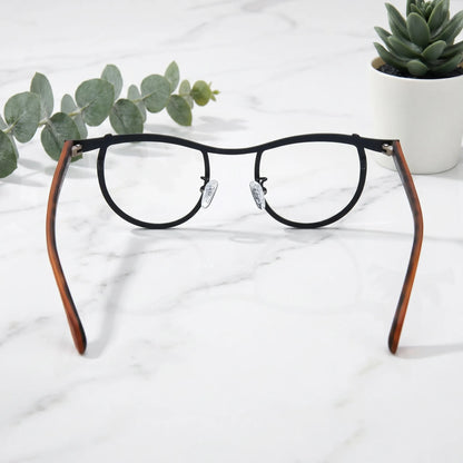 Barledear Lemon Noir Amber eyeglasses back view showing temple shape and frame structure