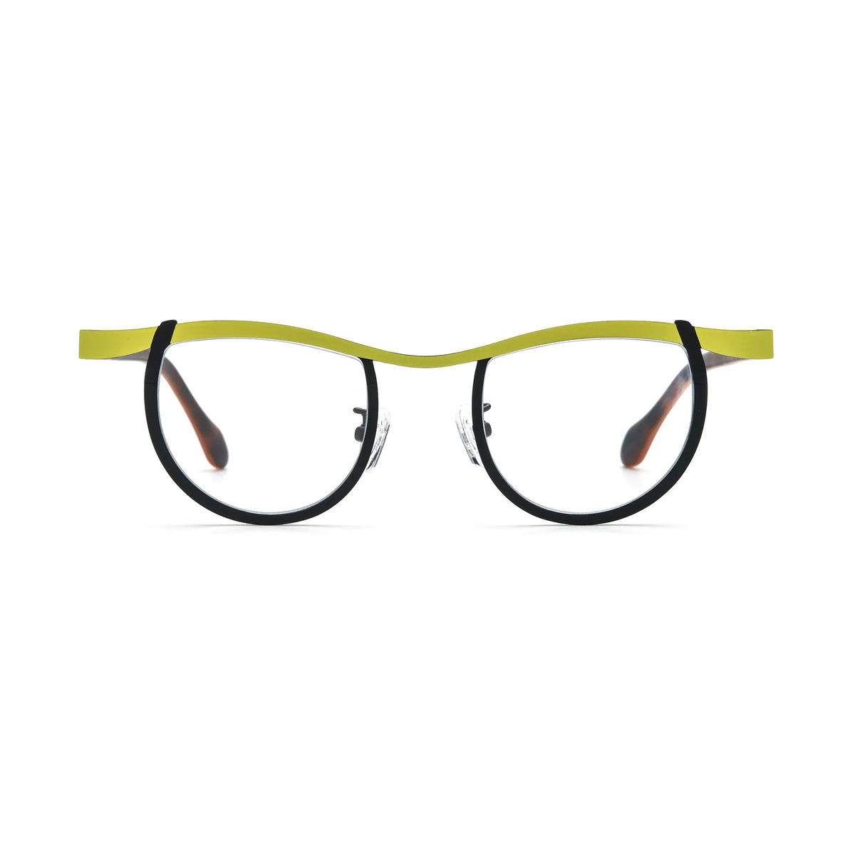 Barledear Lemon Noir Amber eyeglasses front view with lightweight butterfly titanium frame