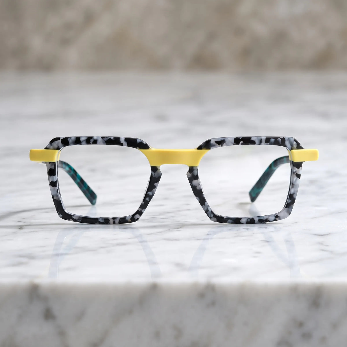 Barledear Lemon Teal Mosaic eyeglasses shown in a clean lifestyle front view