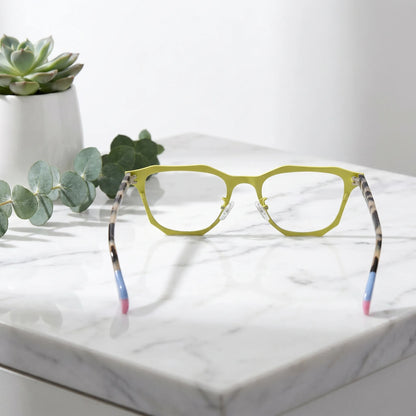 Barledear Lemon Tortoise eyeglasses back view showing temple structure, full-rim frame shape, and soft silicone nose pads