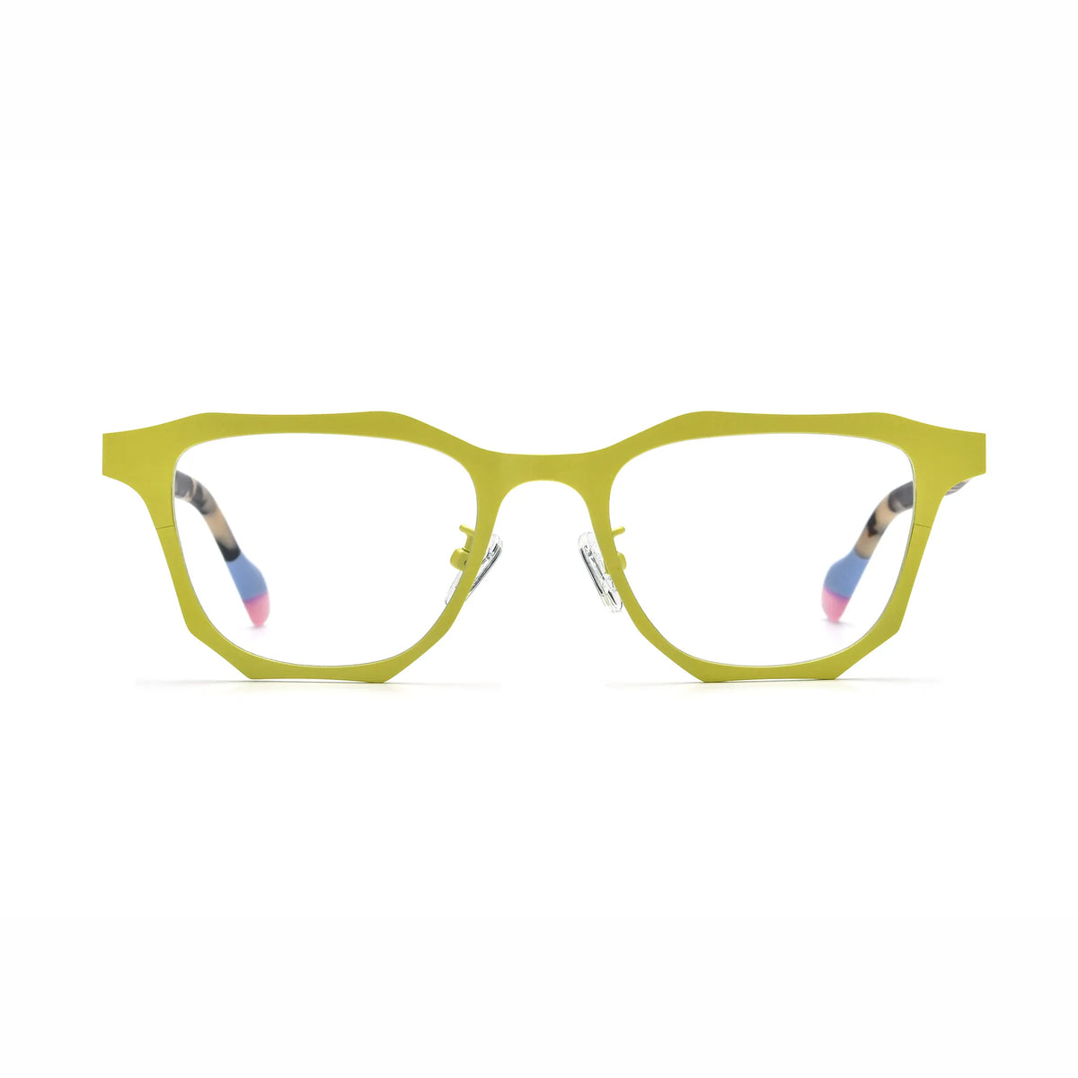 Barledear Lemon Tortoise eyeglasses front view with lightweight geometric titanium square frame and patterned temples