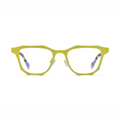 Barledear Lemon Tortoise eyeglasses front view with lightweight geometric titanium square frame and patterned temples