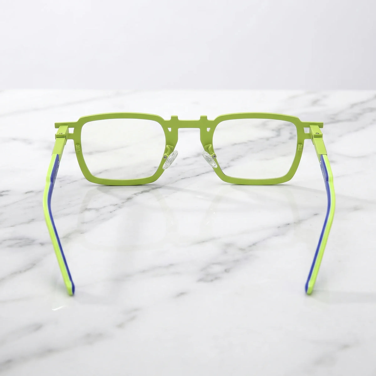 Barledear Lime Cobalt Mosaic eyeglasses back view showing temple shape, full-rim square frame, and colorful geometric construction