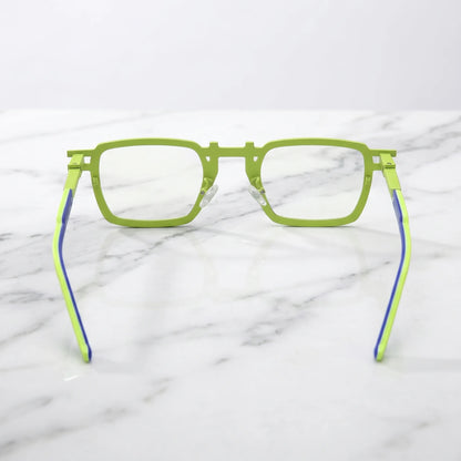 Barledear Lime Cobalt Mosaic eyeglasses back view showing temple shape, full-rim square frame, and colorful geometric construction