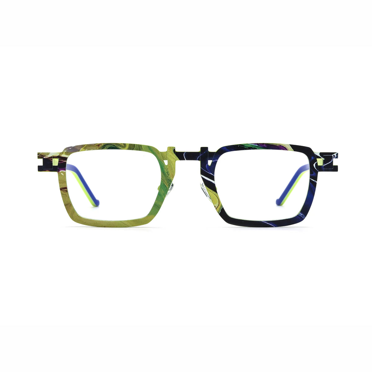 Barledear Lime Cobalt Mosaic eyeglasses front view with lightweight geometric square titanium full-rim frame and adjustable nose pads