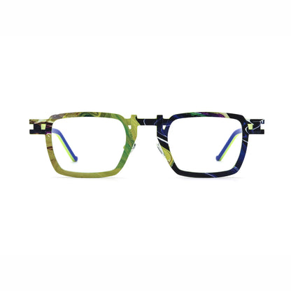 Barledear Lime Cobalt Mosaic eyeglasses front view with lightweight geometric square titanium full-rim frame and adjustable nose pads