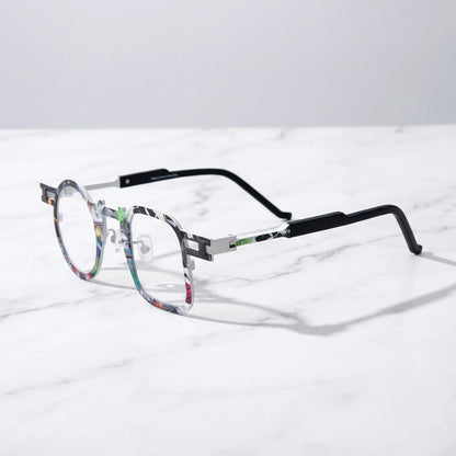 Barledear Marble White eyeglasses angled side view showing slim temples, extended side-bar detail, and adjustable nose pads