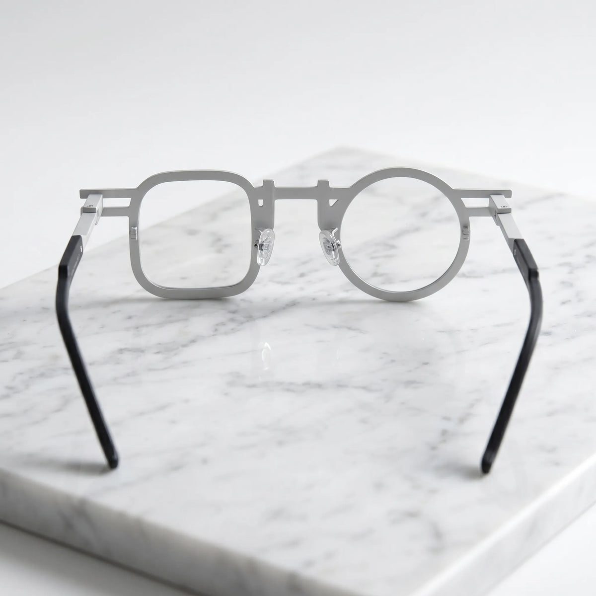 Barledear Marble White eyeglasses back view showing temple shape, bridge detail, and full-rim frame structure