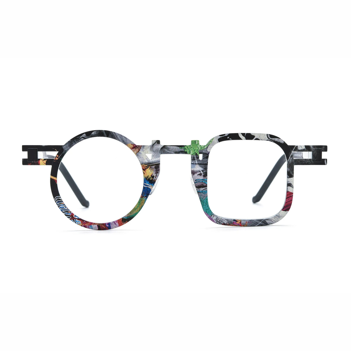 Barledear Marble White eyeglasses front view with asymmetric round-square pure titanium full-rim frame