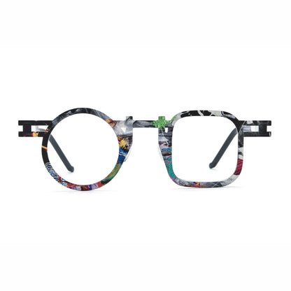 Barledear Marble White eyeglasses front view with asymmetric round-square pure titanium full-rim frame