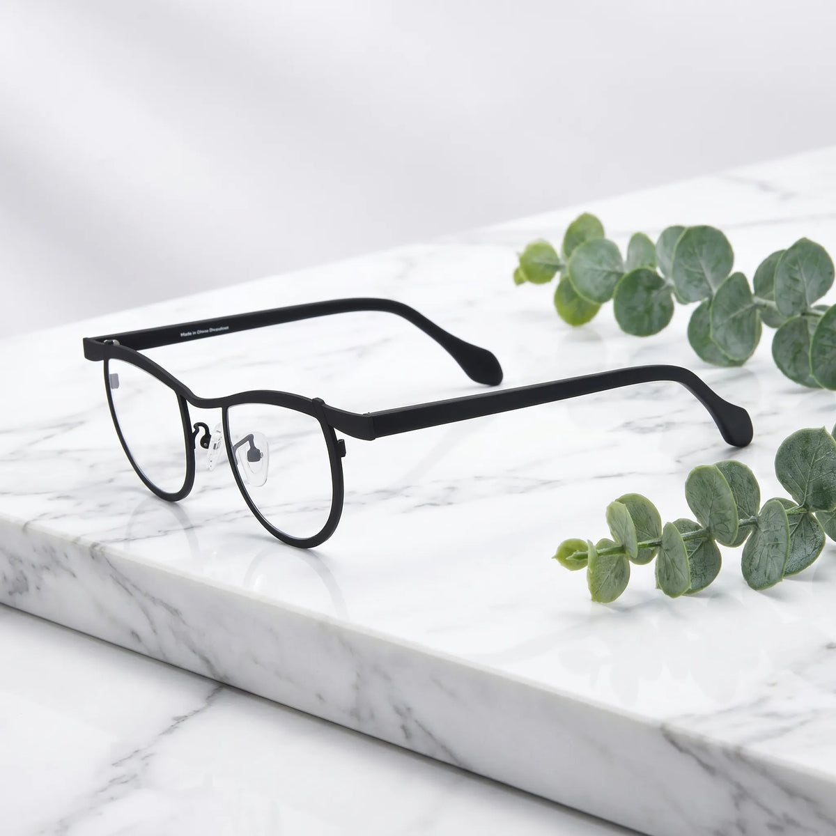 Barledear Matte Charcoal Black eyeglasses angled side view showing slim temples and bridge detail