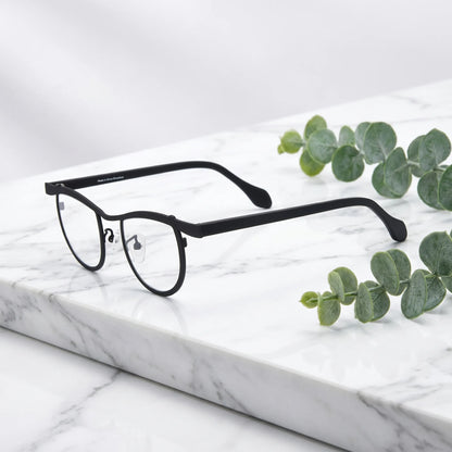 Barledear Matte Charcoal Black eyeglasses angled side view showing slim temples and bridge detail