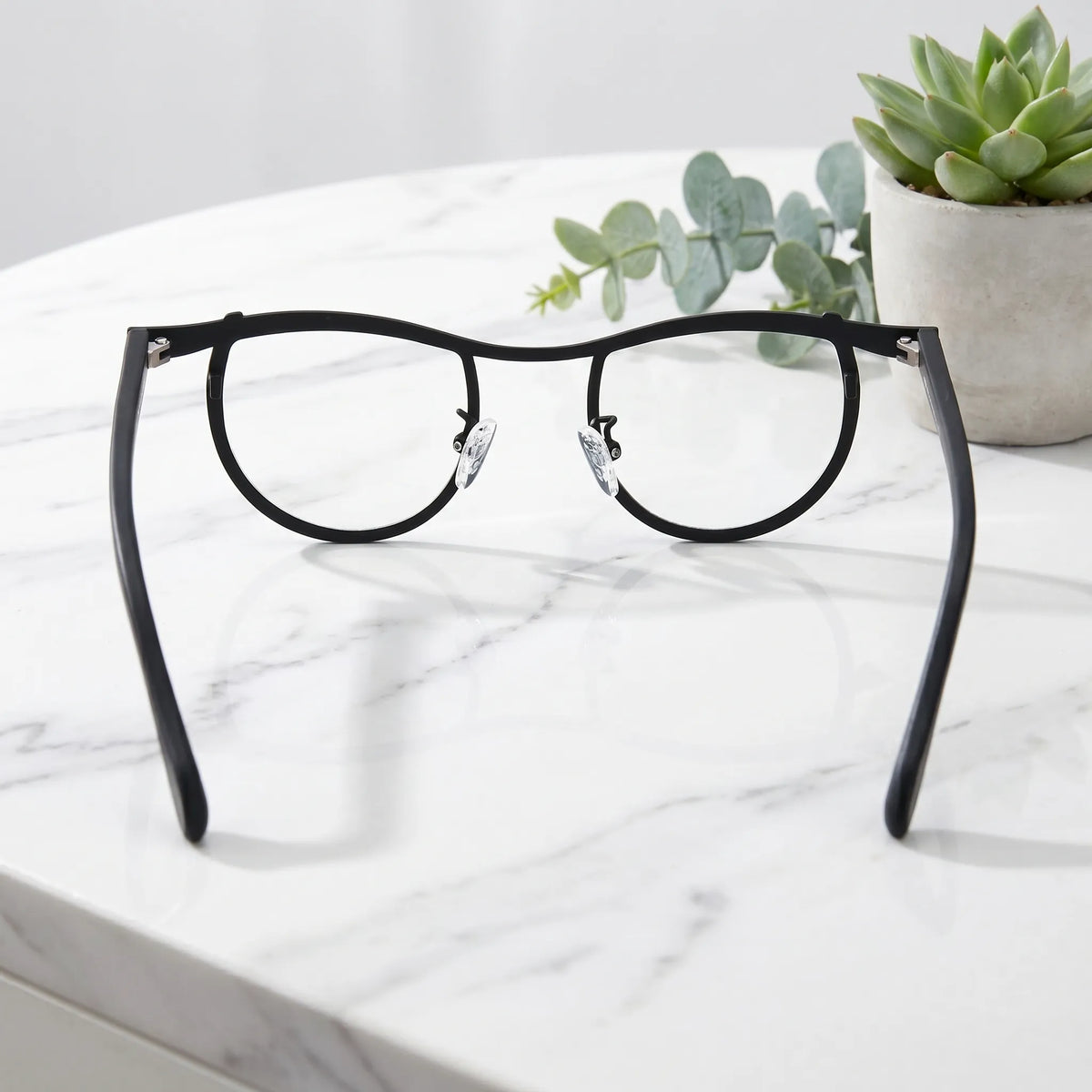 Barledear Matte Charcoal Black eyeglasses back view showing temple shape and frame structure