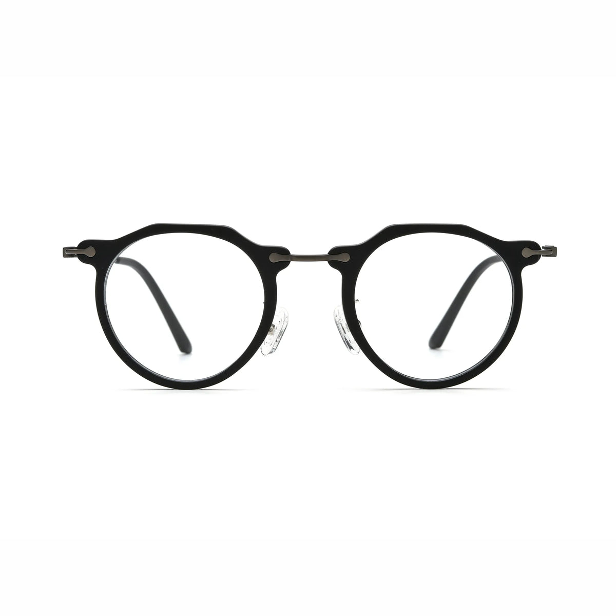 Barledear Matte Noir eyeglasses front view with lightweight retro oval acetate metal full-rim frame