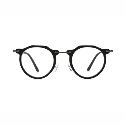 Barledear Matte Noir eyeglasses front view with lightweight retro oval acetate metal full-rim frame