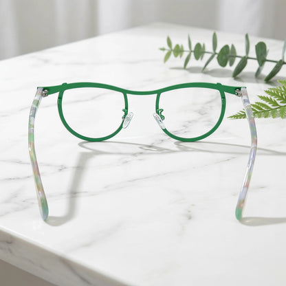 Barledear Meadow Clear Green eyeglasses back view showing temple shape and frame structure