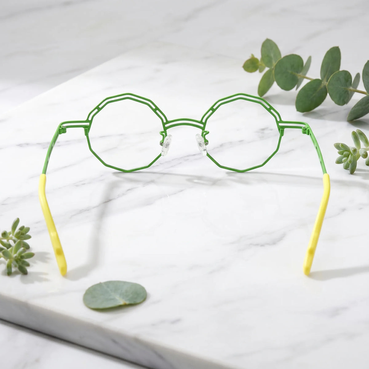 Barledear Meadow Lime eyeglasses back view showing temple shape and full-rim frame structure