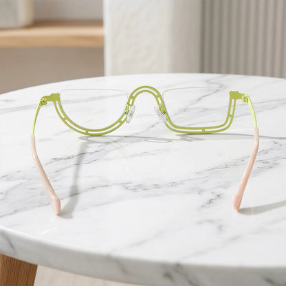 Barledear Meadow Lime Yellow eyeglasses back view showing temple shape and semi-rim frame structure