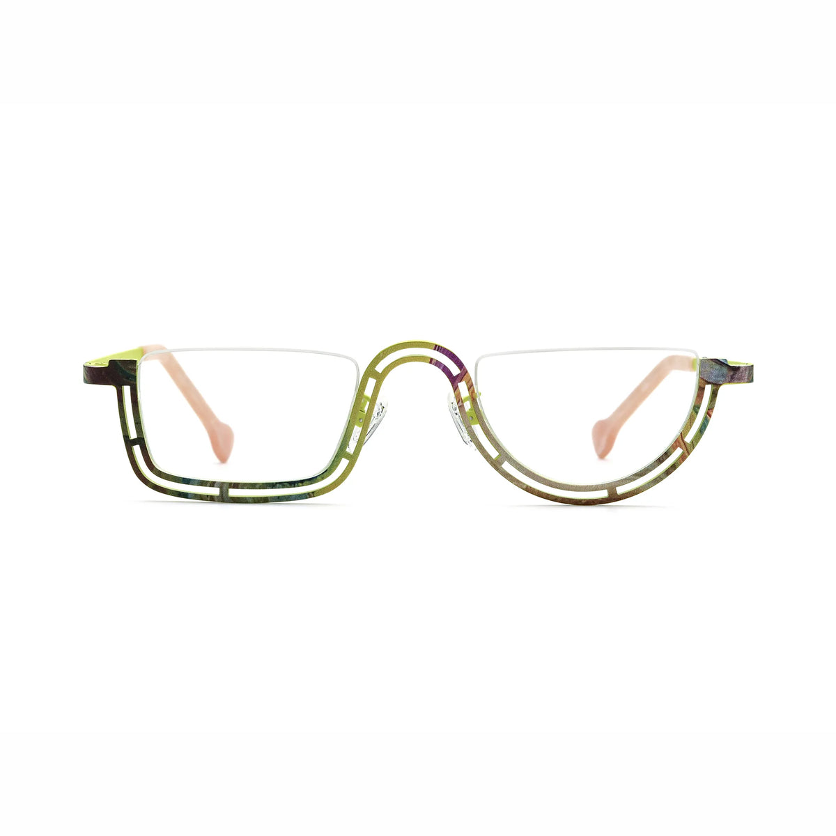 Barledear Meadow Lime Yellow eyeglasses front view with lightweight geometric titanium semi-rim frame