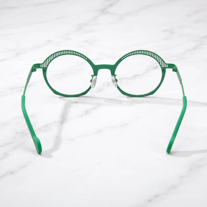 Barledear Meadow Mosaic eyeglasses back view showing adjustable clear silicone nose pads and prescription-ready titanium frame construction