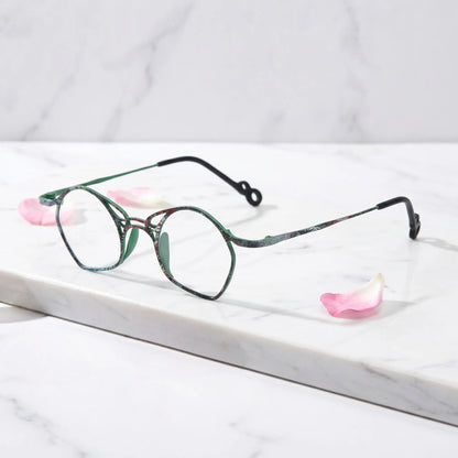 Barledear Meadow Mosaic Green eyeglasses angled side view showing slim temples and bridge detail