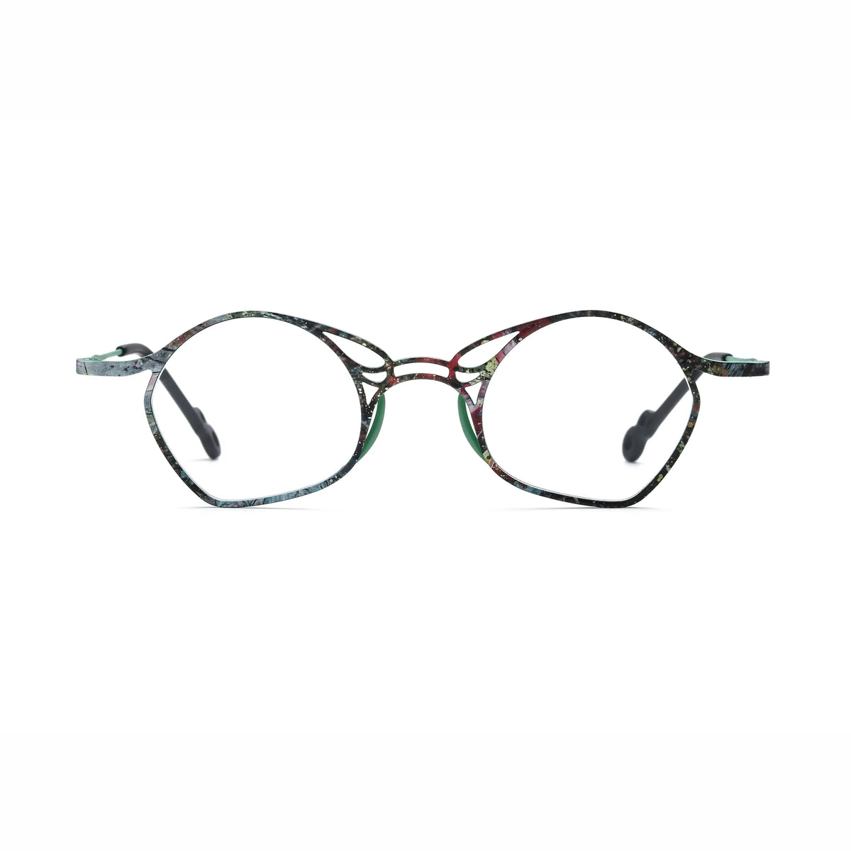 Barledear Meadow Mosaic Green eyeglasses front view with lightweight geometric titanium frame