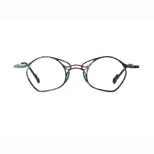 Barledear Meadow Mosaic Green eyeglasses front view with lightweight geometric titanium frame