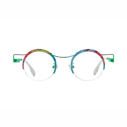 Barledear Meadow Splash eyeglasses front view with lightweight round pure titanium semi-rimless frame and colorful artistic accents