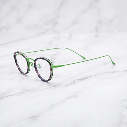 Barledear Meadow Violet eyeglasses angled side view showing slim temples bridge detail and adjustable nose pads