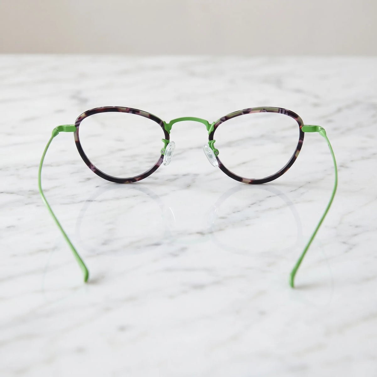 Barledear Meadow Violet eyeglasses back view showing temple shape full-rim structure and comfortable nose pads