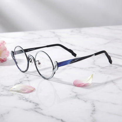 Barledear Midnight Graphite eyeglasses angled side view showing slim temples, adjustable nose pads, and a lightweight round full-rim titanium frame