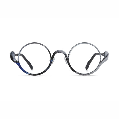 Barledear Midnight Graphite eyeglasses front view with an artistic round pure titanium full-rim frame and lightweight design