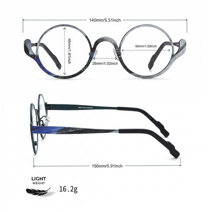 Barledear Midnight Graphite eyeglasses size chart showing 140mm frame width, 48mm lens width, 46mm lens height, 26mm bridge width, and 150mm temple length