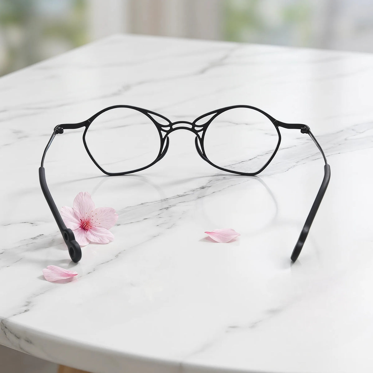 Barledear Midnight Marble Black eyeglasses back view showing temple shape and frame structure