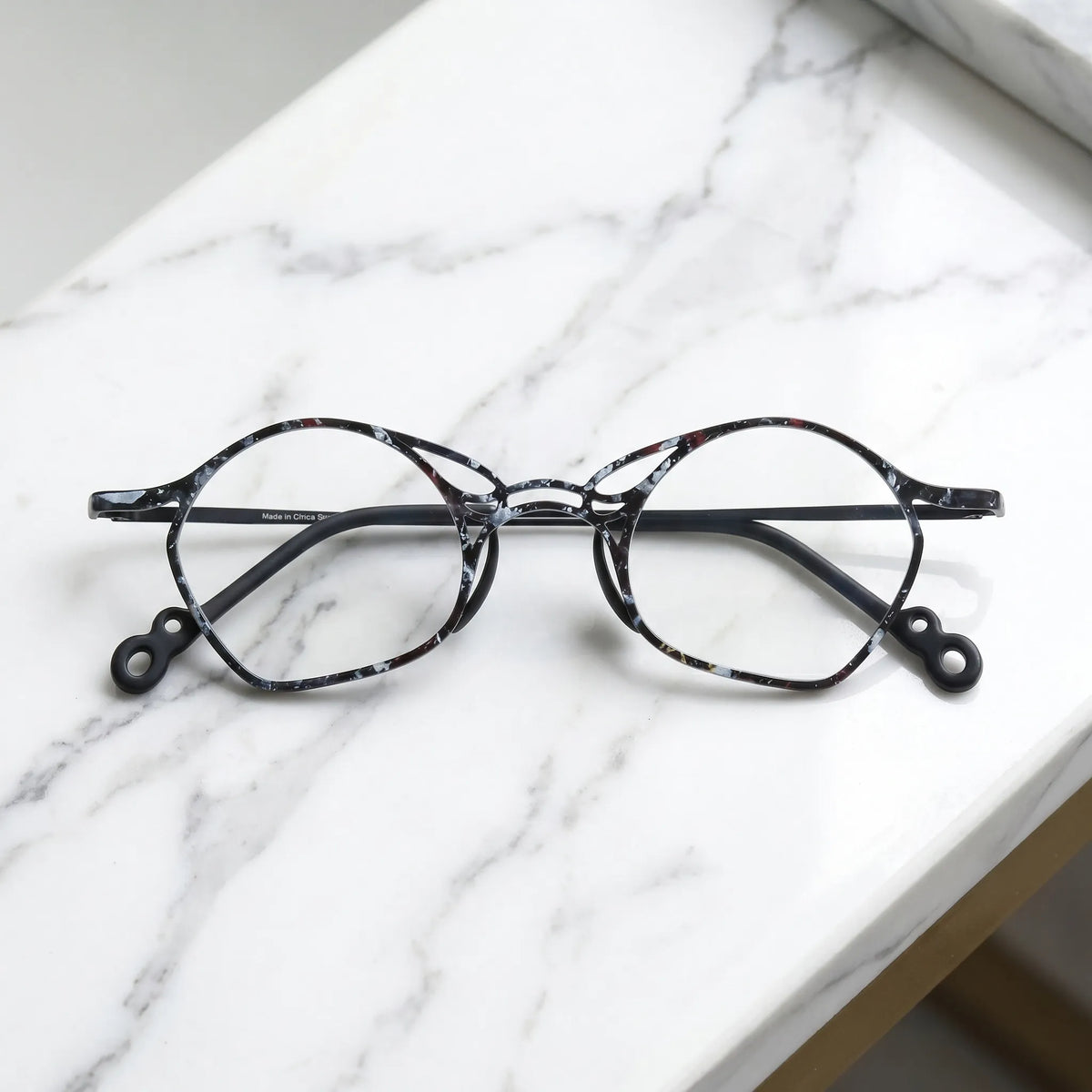 Barledear Midnight Marble Black eyeglasses folded display showing frame and temple design