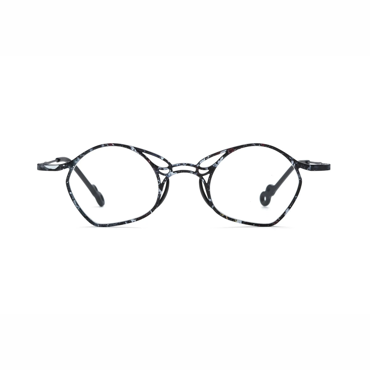 Barledear Midnight Marble Black eyeglasses front view with lightweight geometric titanium frame