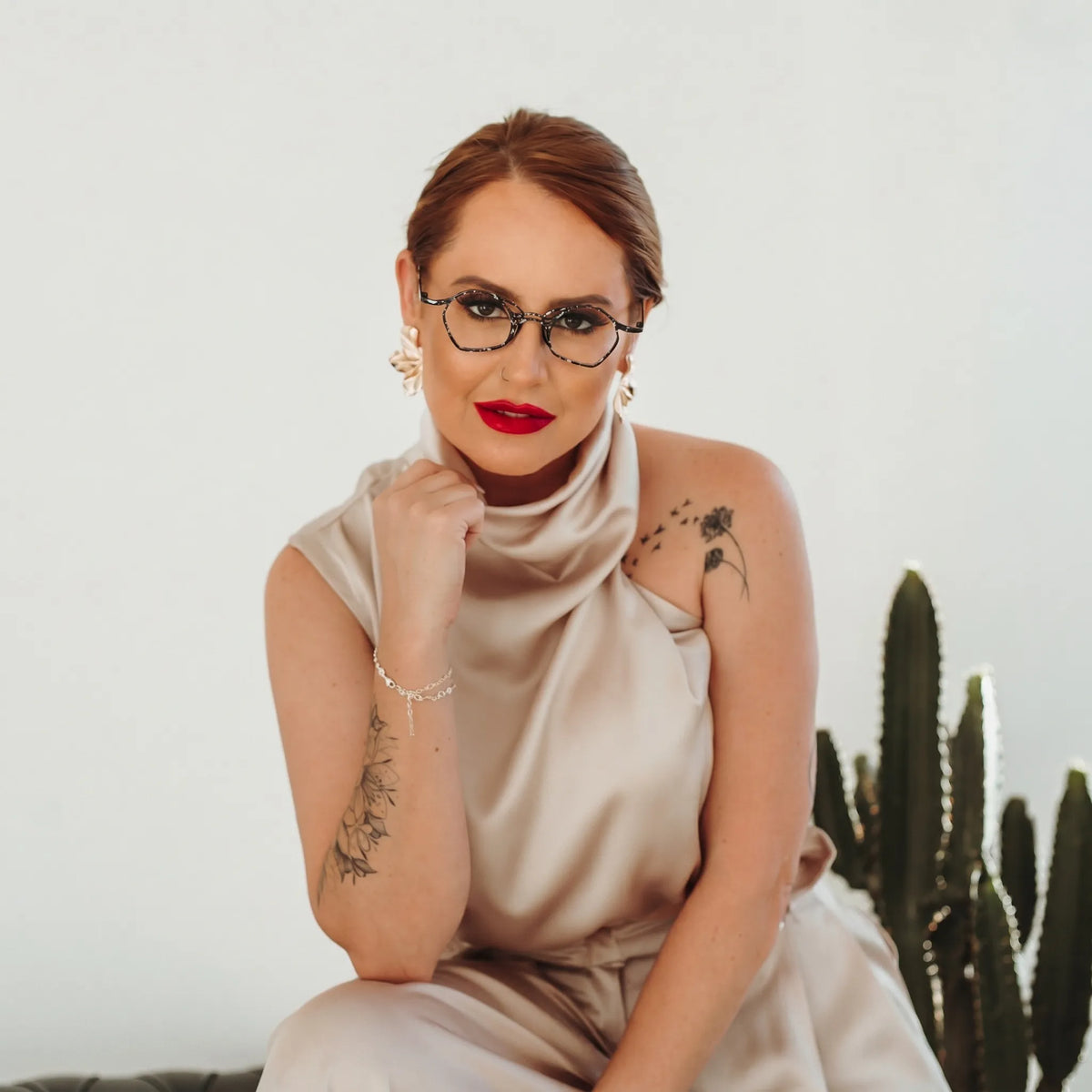 Model wearing Barledear Midnight Marble Black eyeglasses in a lifestyle portrait