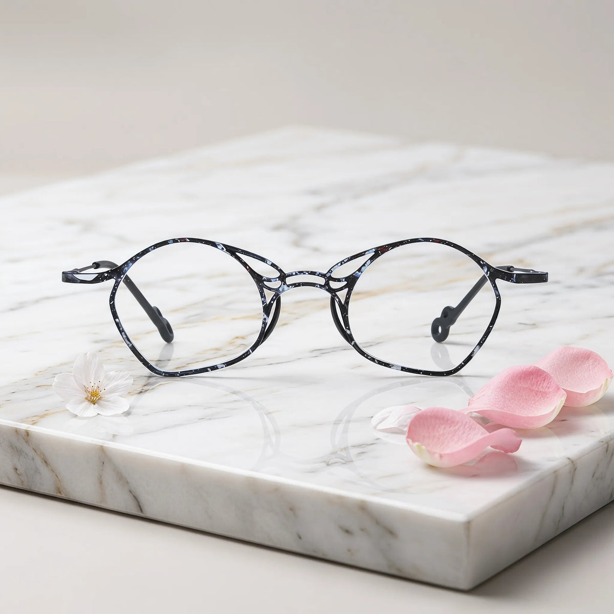 Barledear Midnight Marble Black eyeglasses shown in a clean lifestyle front view
