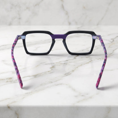 Barledear Midnight Orchid eyeglasses back view showing the full-rim structure and integrated acetate nose pads