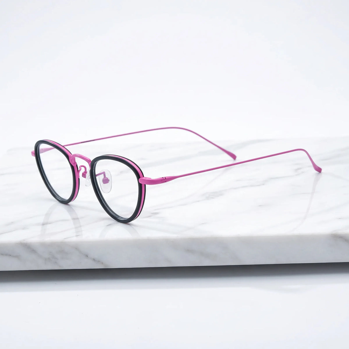 Barledear Midnight Rose eyeglasses angled side view showing slim temples bridge detail and adjustable nose pads