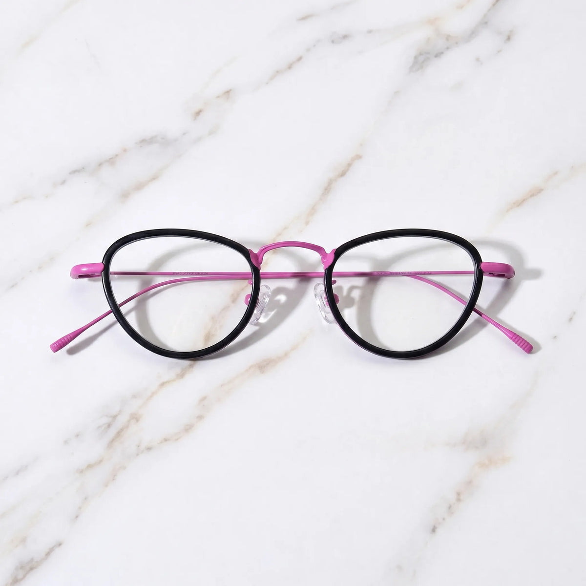 Barledear Midnight Rose eyeglasses folded display showing black acetate front and slim rose titanium temples