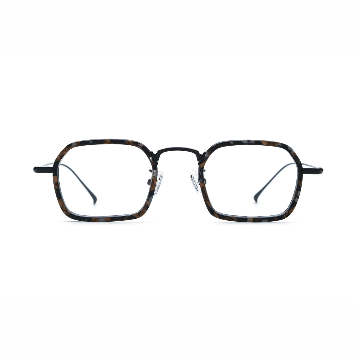 Barledear Midnight Tortoise Black eyeglasses front view with lightweight geometric acetate titanium frame